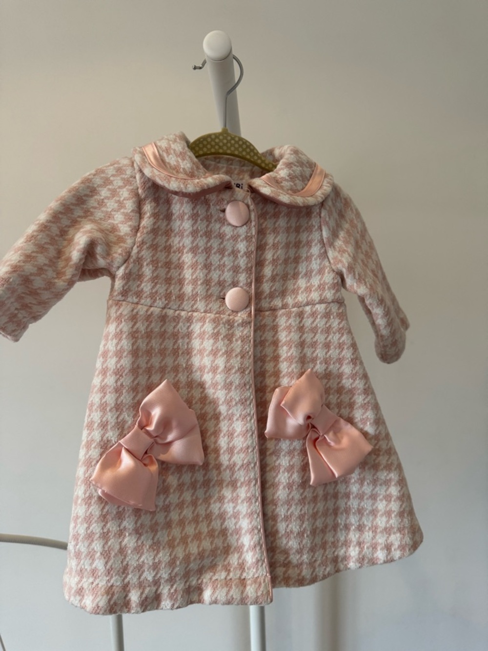 Blueberi Boulevard Pink and Cream Houndstooth Baby Coat